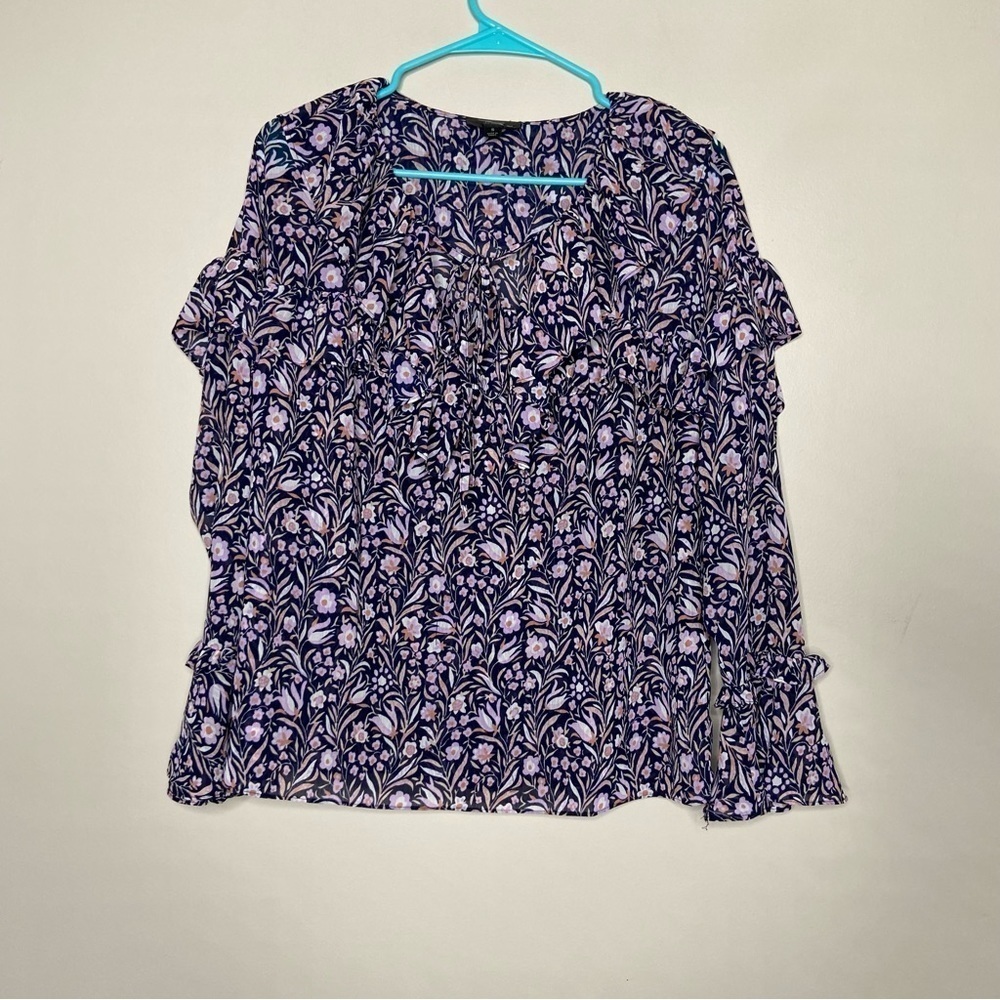 J Crew Floral Ruffle Bell Sleeve Blouse Size S BL047